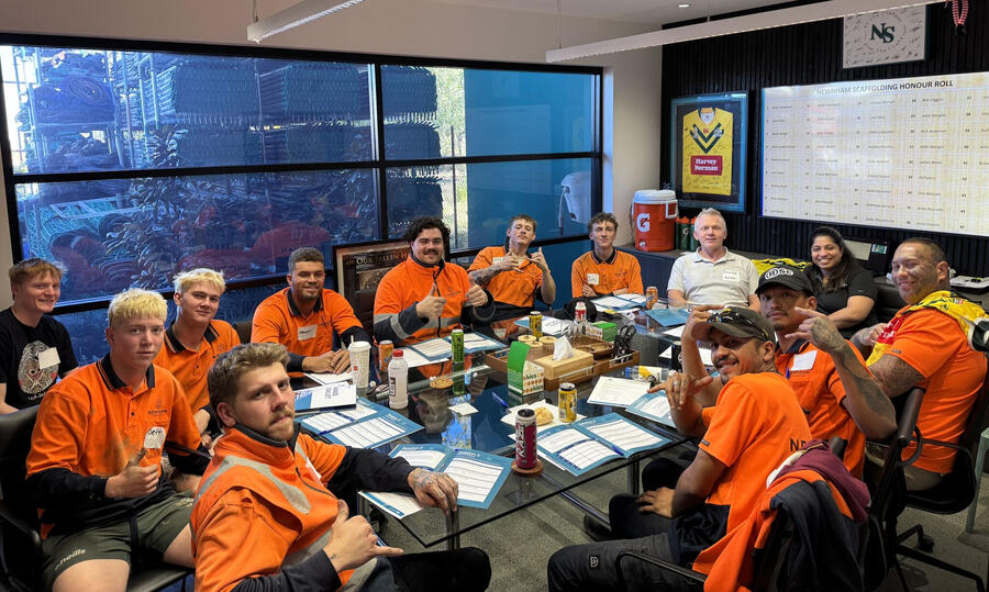 Brad Donald with Newnham Scaffolding team during the Life Skills Program